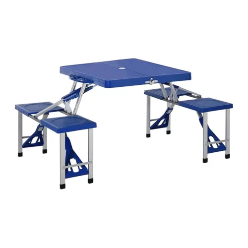שולחן קמפינג מתקפל + 4 כסאות גדול - כחול